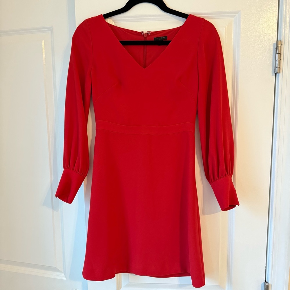 Ann Taylor Vibrant Red Long Sleeve Dress